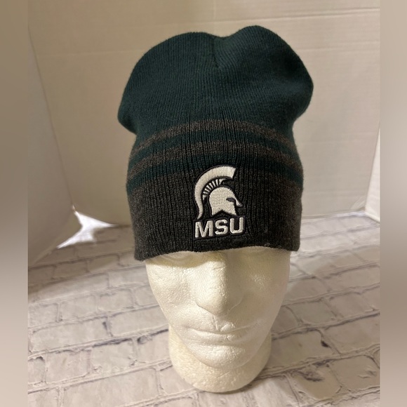 LOGOFIT MADE IN VIETNAM MSU LOGO MENS GREEN & GREY SKULL BEANIE HAT O/S - Picture 5 of 7